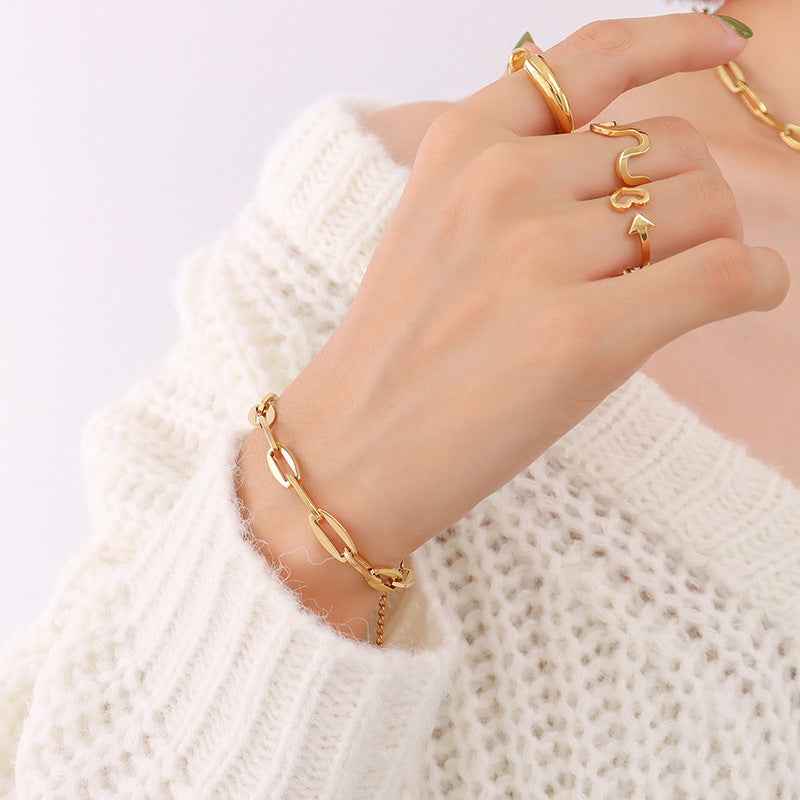 18K Gold Geometric Design Luxury Bracelet Necklace Set - Damned Threads